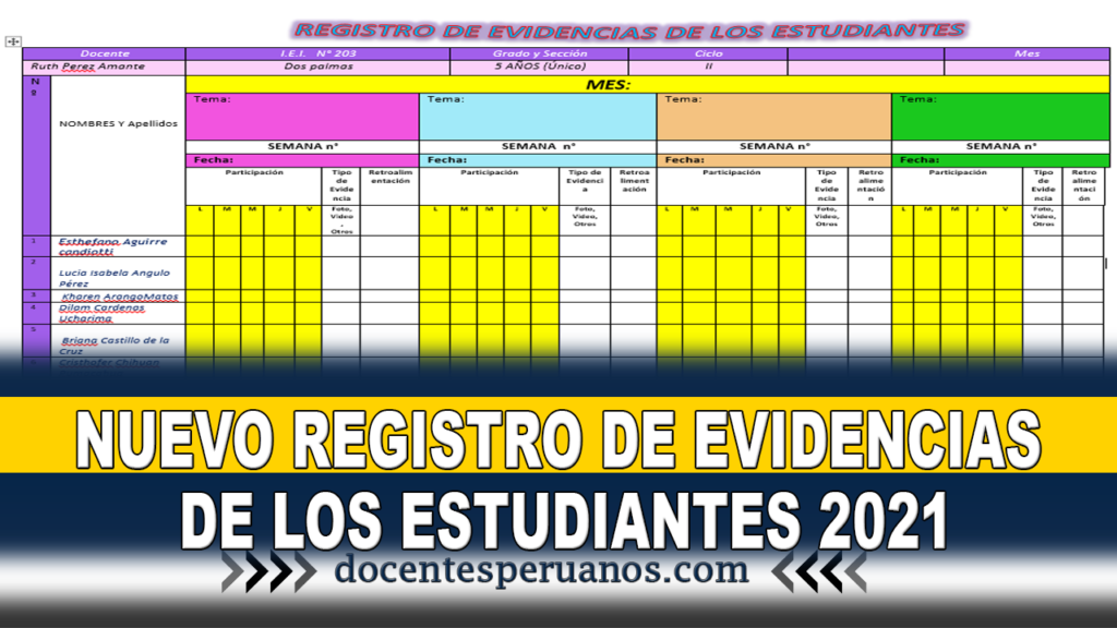 NUEVO REGISTRO DE EVIDENCIAS DE LOS ESTUDIANTES 2021