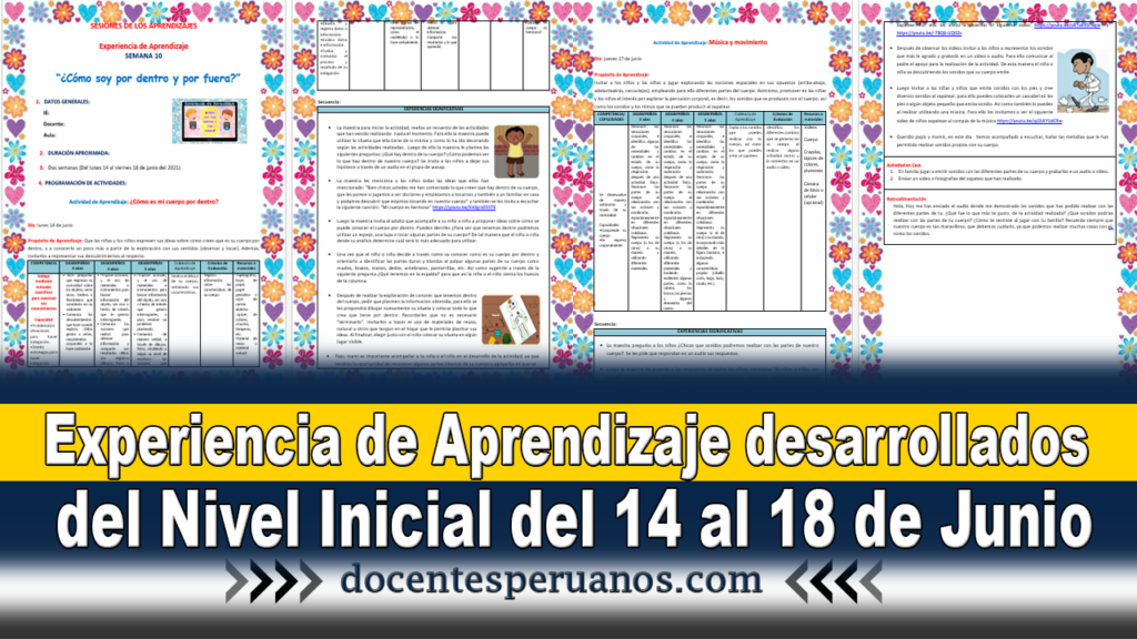 Experiencia de Aprendizaje desarrollados del Nivel Inicial del 14 al 18 de Junio