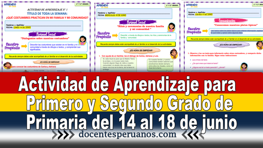 Actividad de Aprendizaje para Primero y Segundo Grado de Primaria del 14 al 18 de junio