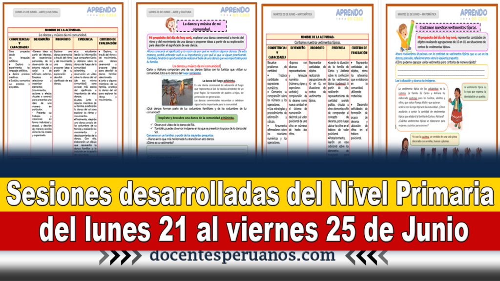 Sesiones desarrolladas del Nivel Primaria del lunes 21 al viernes 25 de Junio