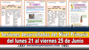 Sesiones desarrolladas del Nivel Primaria del lunes 21 al viernes 25 de Junio