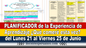 PLANIFICADOR de la Experiencia de Aprendizaje ¿Qué comeré esta vez? del Lunes 21 al Viernes 25 de Junio