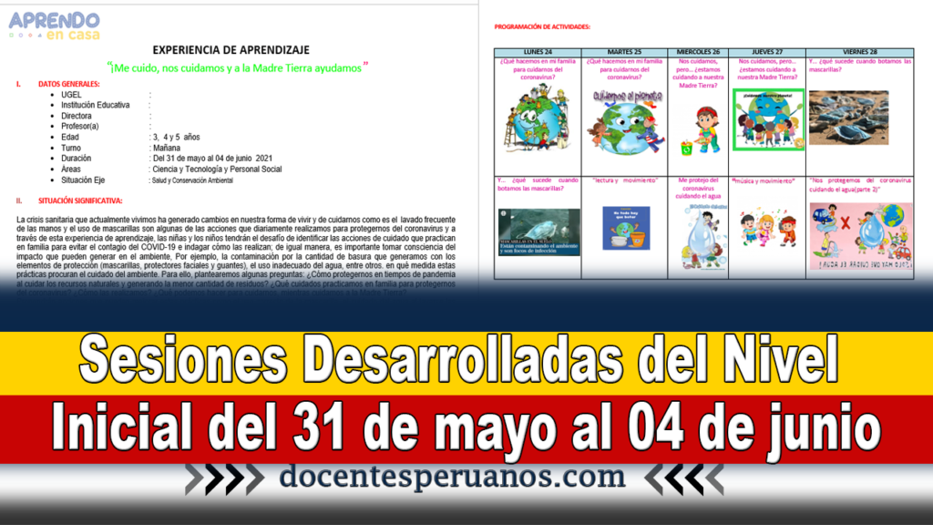 Sesiones Desarrolladas del Nivel Inicial del 31 de mayo al 04 de junio