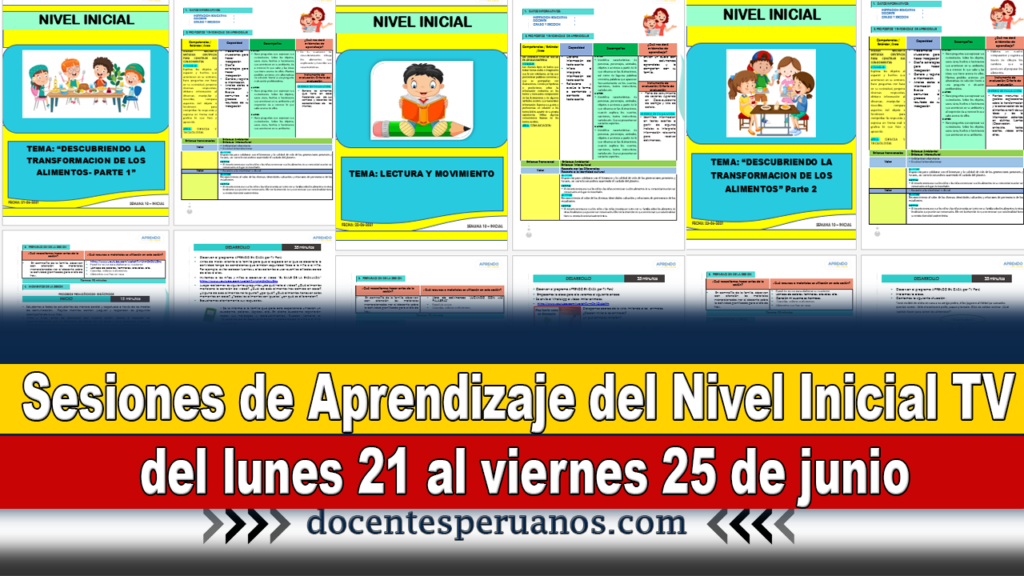 Sesiones de Aprendizaje del Nivel Inicial TV del lunes 21 al viernes 25 de junio