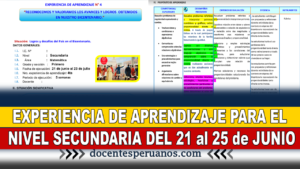 EXPERIENCIA DE APRENDIZAJE PARA EL NIVEL SECUNDARIA DEL 21 al 25 de JUNIO