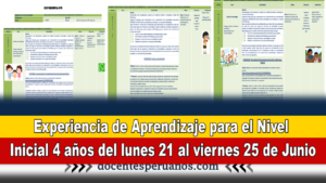 Experiencia de Aprendizaje para el nivel Inicial 4 años del lunes 21 al viernes 25 de Junio