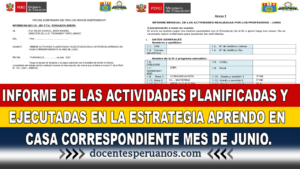 INFORME DE LAS ACTIVIDADES PLANIFICADAS Y EJECUTADAS EN LA ESTRATEGIA APRENDO EN CASA CORRESPONDIENTE AL MES DE JUNIO.