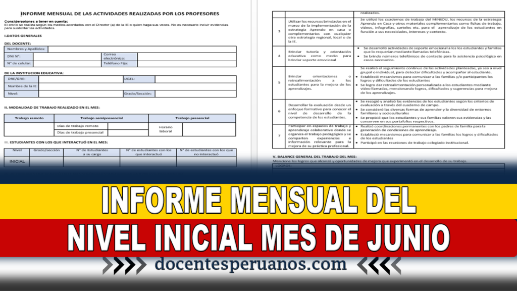 INFORME MENSUAL DEL NIVEL INICIAL MES DE JUNIO