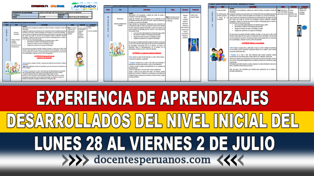 EXPERIENCIA DE APRENDIZAJES DESARROLLADOS DEL NIVEL INICIAL DEL LUNES 28 AL VIERNES 2 DE JULIO