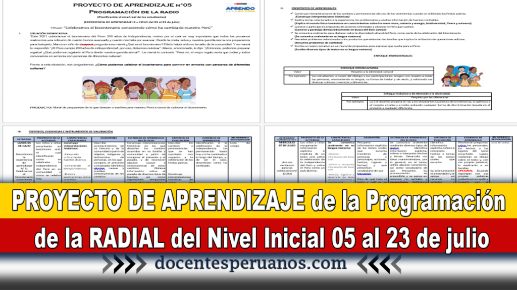 PROYECTO DE APRENDIZAJE Programación de la RADIO del Nivel Inicial 05 al 23 de julio