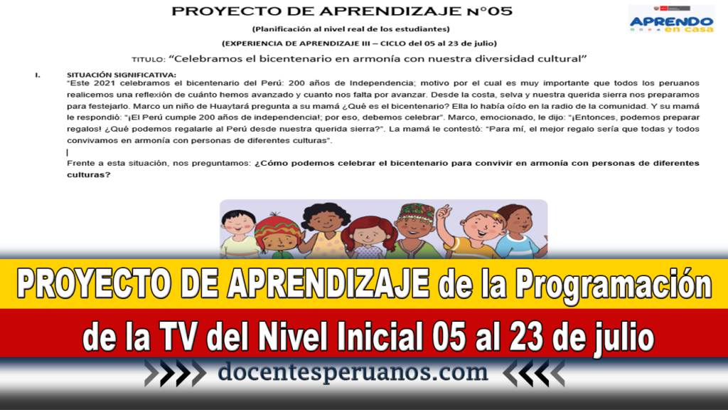 PROYECTO DE APRENDIZAJE de la Programación de la TV del Nivel Inicial 05 al 23 de julio