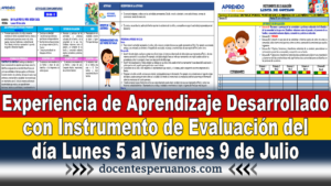 Experiencia de Aprendizaje Desarrollado con Instrumento de Evaluación del día Lunes 5 al Viernes 9 de Julio