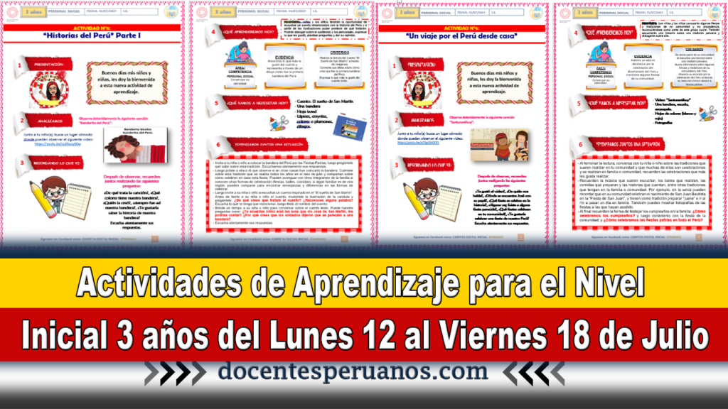 Actividades de Aprendizaje para el Nivel Inicial 3 años del Lunes 12 al Viernes 18 de Julio