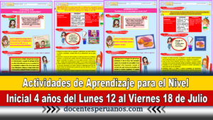 Actividades de Aprendizaje para el Nivel Inicial 4 años del Lunes 12 al Viernes 18 de Julio