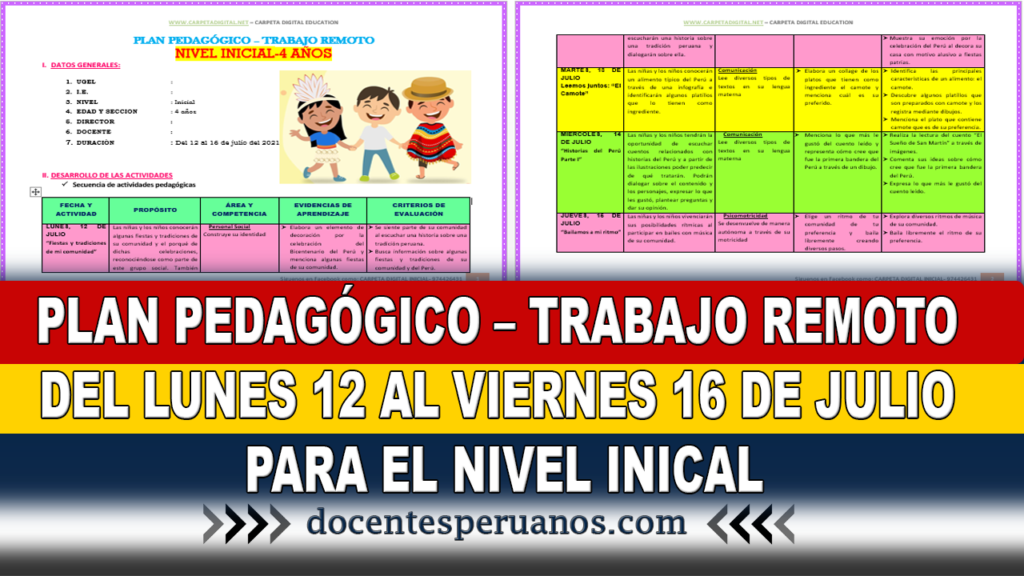 PLAN PEDAGÓGICO – TRABAJO REMOTO DEL LUNES 12 AL VIERNES 16 DE JULIO PARA EL NIVEL INICAL