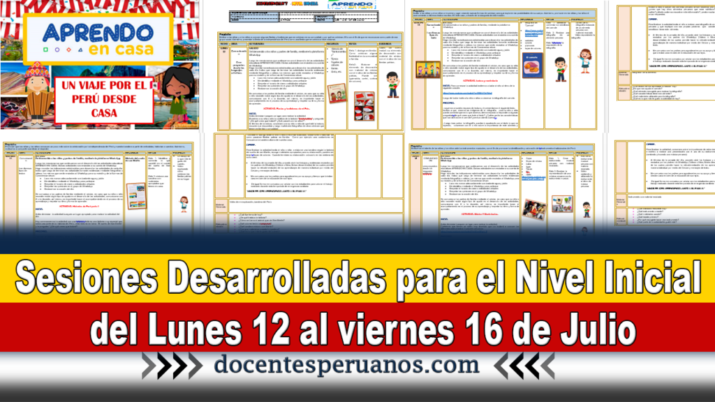 Sesiones Desarrolladas para el Nivel Inicial del Lunes 12 al viernes 16 de Julio