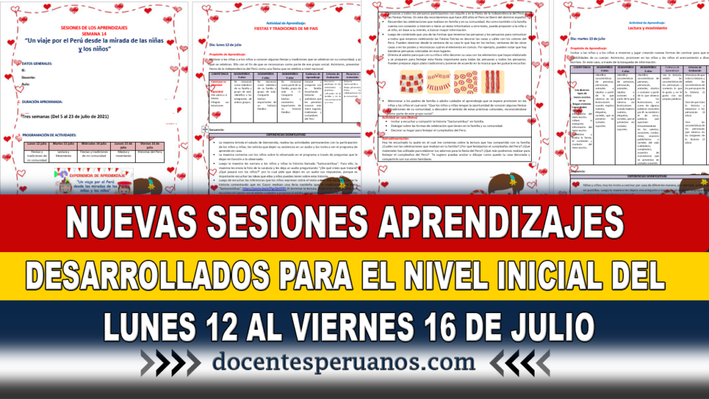 NUEVAS SESIONES APRENDIZAJES DESARROLLADOS PARA EL NIVEL INICIAL DEL LUNES 12 AL VIERNES 16 DE JULIO