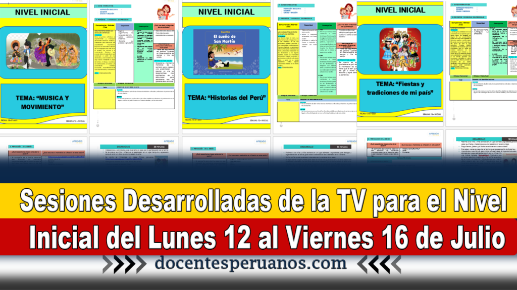 Sesiones Desarrolladas de la TV para el Nivel Inicial del Lunes 12 al Viernes 16 de Julio