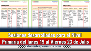 Sesiones desarrolladas para el Nivel Primaria del lunes 19 al Viernes 23 de Julio