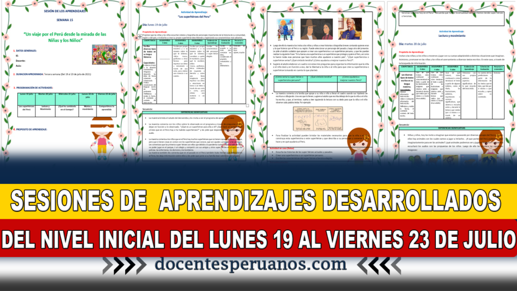 SESIONES DE APRENDIZAJES DESARROLLADOS DEL NIVEL INICIAL DEL LUNES 19 AL VIERNES 23 DE JULIO