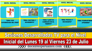 Sesiones Desarrolladas TV para el Nivel Inicial del Lunes 19 al Viernes 23 de Julio