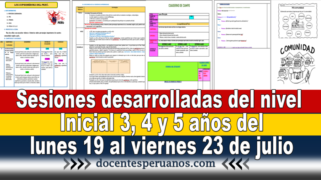 Sesiones desarrolladas del nivel Inicial 3,4 y 5 años del lunes 19 al viernes 23 de julio