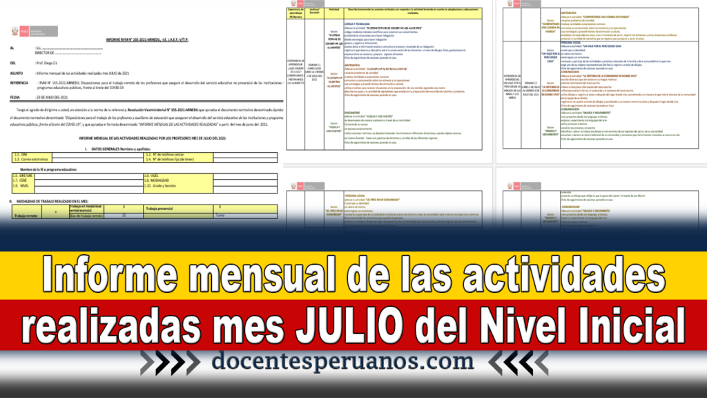 Informe mensual de las actividades realizadas mes de JULIO del Nivel Inicial