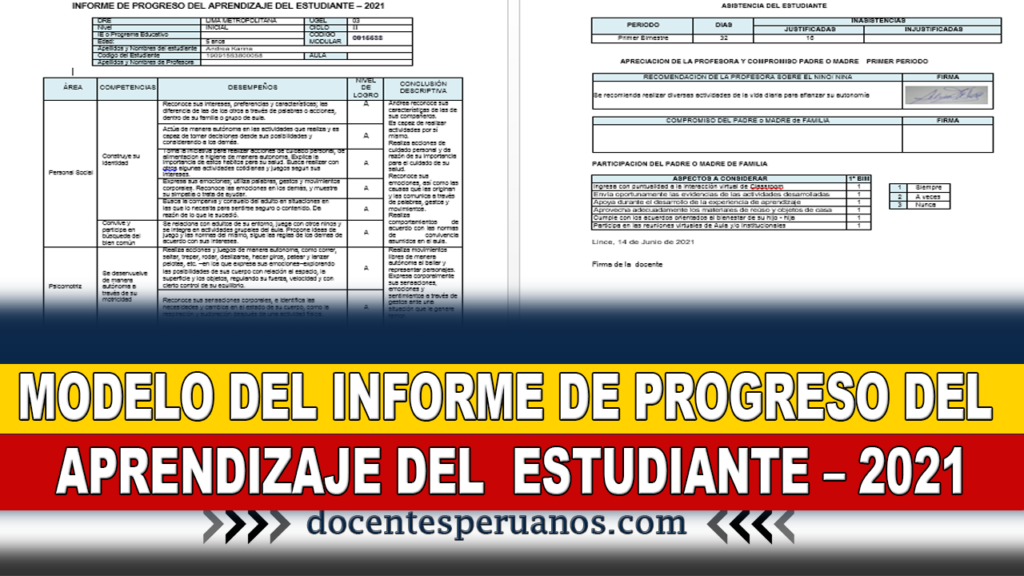 MODELO DEL INFORME DE PROGRESO DEL APRENDIZAJE DEL ESTUDIANTE – 2021