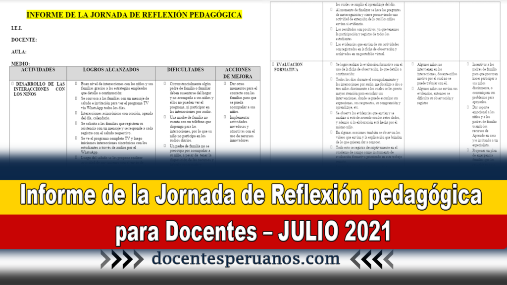 Informe de la Jornada de Reflexión pedagógica para Docentes – JULIO 2021