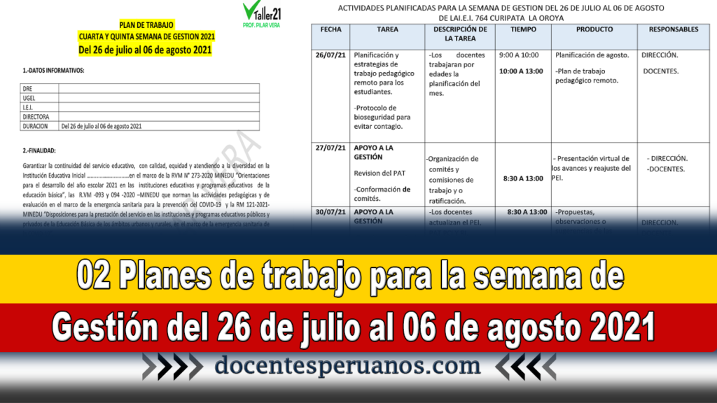 02 Planes de trabajo para la semana de Gestión del 26 de julio al 06 de agosto 2021