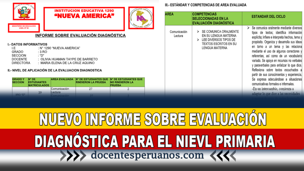 NUEVO INFORME SOBRE EVALUACIÓN DIAGNÓSTICA PARA EL NIEVL PRIMARIA