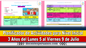 Planificador de Actividades para Nivel Inicial 3 Años del Lunes 5 al Viernes 9 de Julio