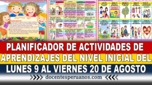 PLANIFICADOR DE ACTIVIDADES DE APRENDIZAJES DEL NIVEL INICIAL DEL LUNES 9 AL VIERNES 20 DE AGOSTO