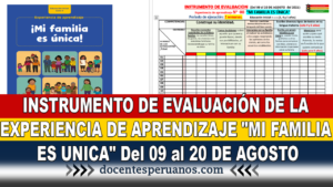 INSTRUMENTO DE EVALUACIÓN DE LA EXPERIENCIA DE APRENDIZAJE "MI FAMILIA ES UNICA" Del 09 al 20 DE AGOSTO