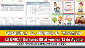 EXPERIENCIA DE APRENDIZAJE: “MI FAMILIA ES UNICA” Del lunes 09 al viernes 13 de Agosto