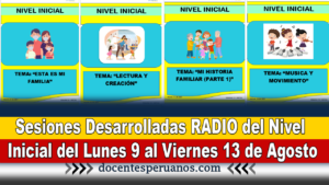 Sesiones Desarrolladas RADIO del Nivel Inicial del Lunes 9 al Viernes 13 de Agosto