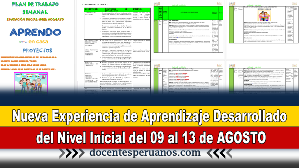 Experiencia de Aprendizaje Desarrollado del Nivel Inicial del 09 al 13 de AGOSTO