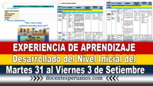 EXPERIENCIA DE APRENDIZAJE Desarrollado del Nivel Inicial del Martes 31 al Viernes 3 de Setiembre