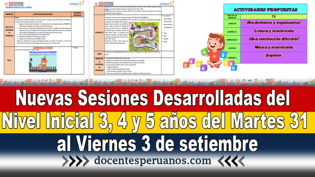 Nuevas Sesiones Desarrolladas del Nivel Inicial 3 4 y 5 años del Martes 31 al Viernes 3 de setiembre