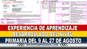 EXPERIENCIA DE APRENDIZAJE DESARROLLADO DEL NIVEL PRIMARIA DEL 9 AL 27 DE AGOSTO