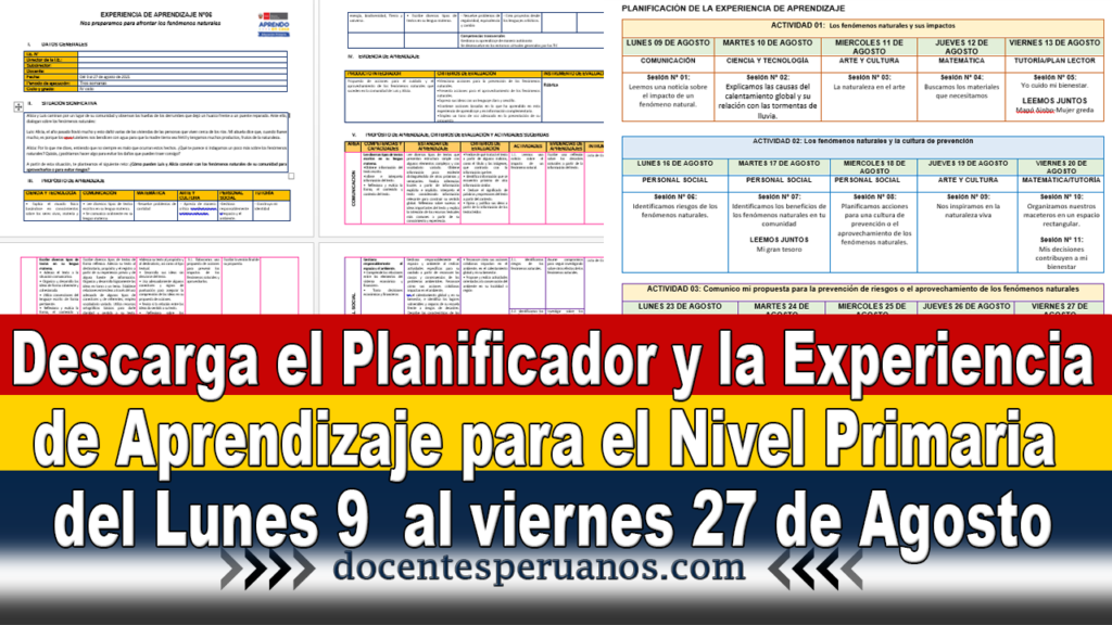 Descarga el Planificador y la Experiencia de Aprendizaje para el Nivel Primaria del Lunes 9 al viernes 27 de Agosto