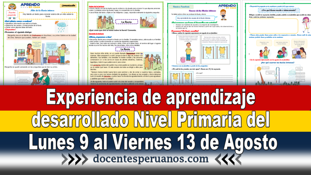 Experiencia de aprendizaje desarrollado del Nivel Primaria del Lunes 9 al Viernes 13 de Agosto