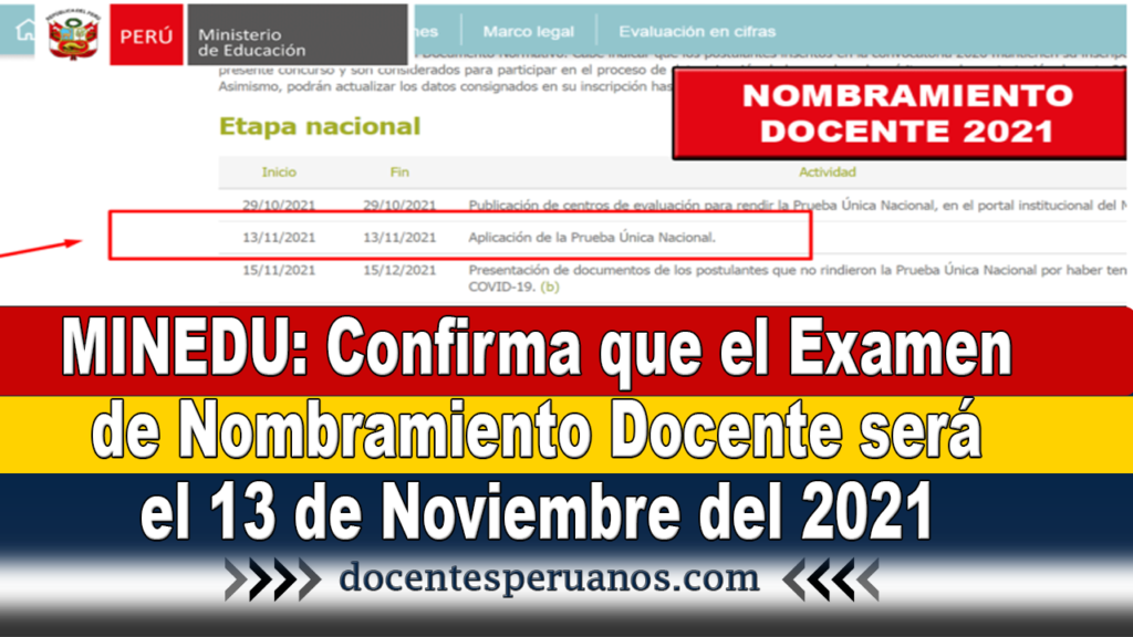 MINEDU: Confirma que el Examen de Nombramiento Docente será el 13 de Noviembre del 2021