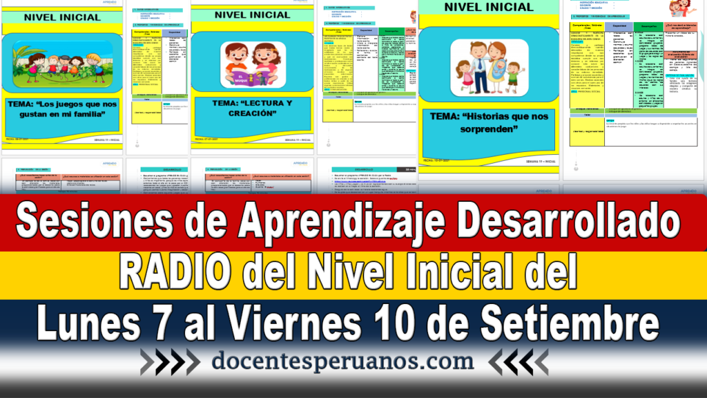 Sesiones de Aprendizaje Desarrollado RADIO del Nivel Inicial del Lunes 7 al Viernes 10 de Setiembre