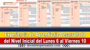 Experiencia de Aprendizaje Desarrollado del Nivel Inicial del Lunes 6 al Viernes 10