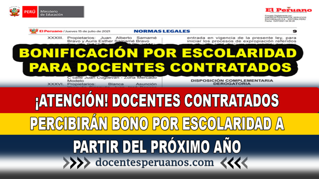 ¡ATENCIÓN! DOCENTES CONTRATADOS PERCIBIRÁN BONO POR ESCOLARIDAD A PARTIR DEL PRÓXIMO AÑO