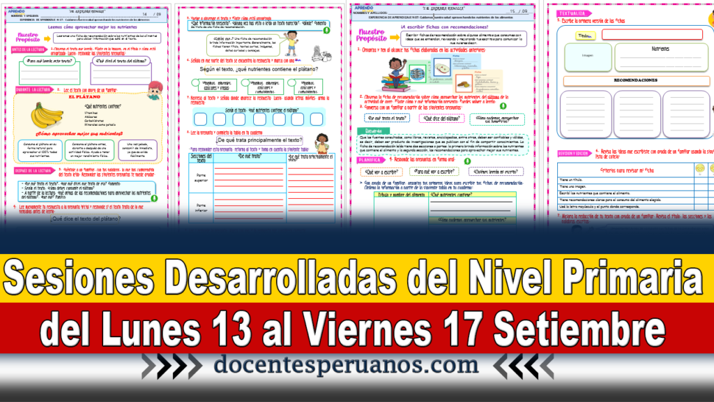 Sesiones Desarrolladas del Nivel Primaria del Lunes 13 al Viernes 17 de Setiembre