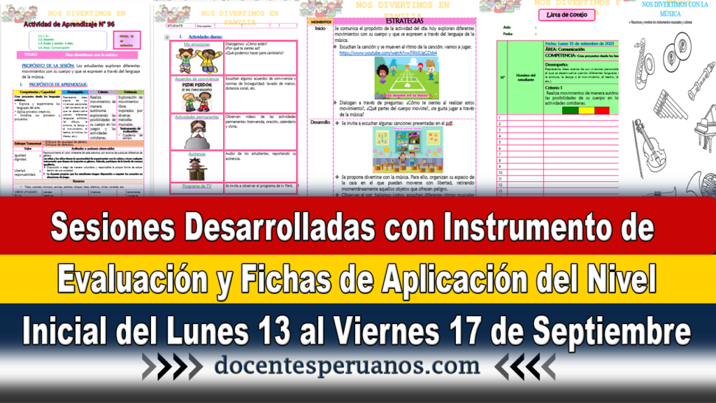 Sesiones Desarrolladas con Instrumento de Evaluación y Fichas de Aplicación del Nivel Inicial del Lunes 13 al Viernes 17 de Septiembre