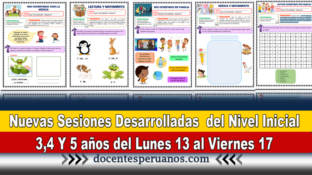 Nuevas Sesiones Desarrolladas del nivel Inicial 3,4 Y 5 años del Lunes 13 al Viernes 17 de Septiembre