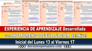 EXPERIENCIA DE APRENDIZAJE Desarrollada con INSTRUMENTO DE EVALUACIÓN del Nivel Inicial del Lunes 13 al Viernes 17